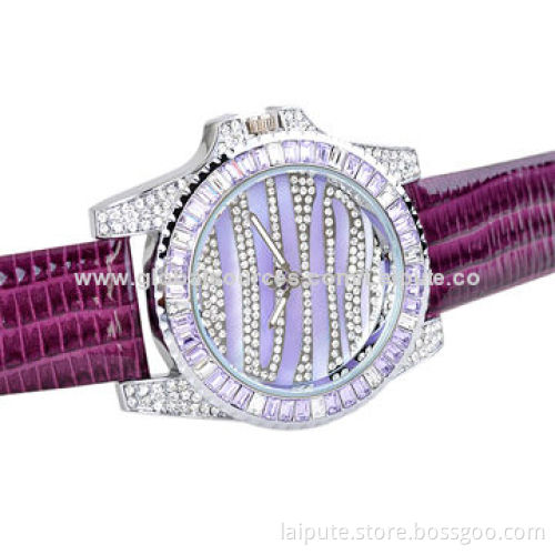 Fashionable Japan movement diamond ladies watch with alloy case and leather bandNew
